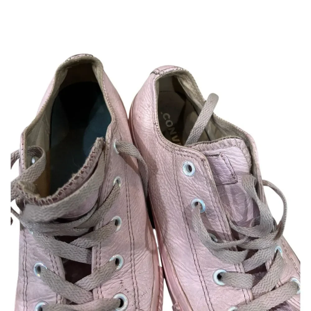 Converse Chuck Taylor Pink Leather Low Top Trainers Sz 3